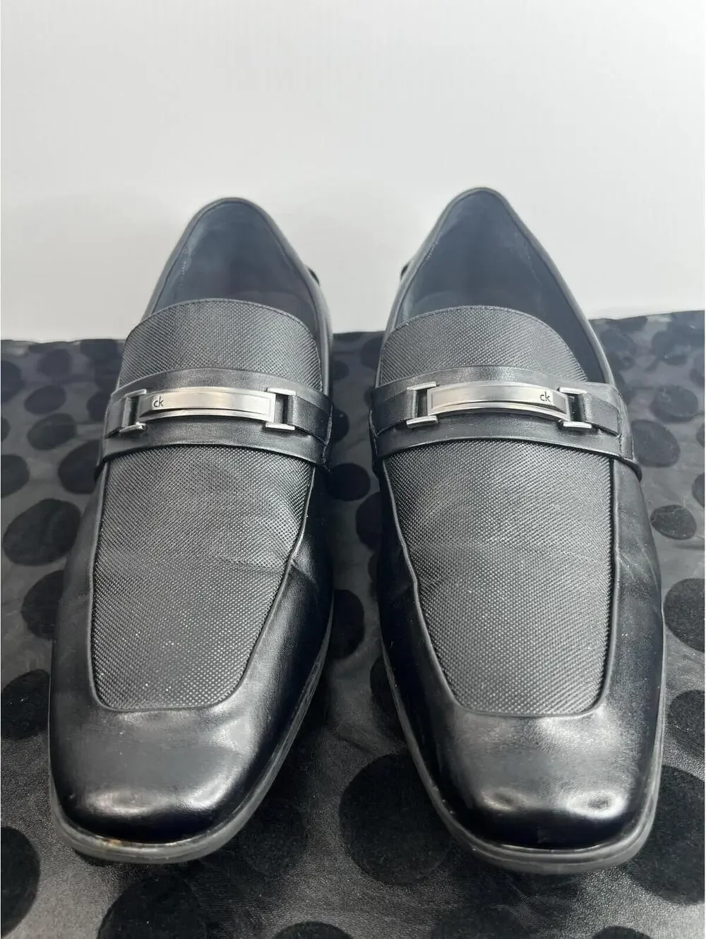 Calvin Klein Benning Men's Size 12 Black Slip On Loafers Metal Logo Bit Dress Sh